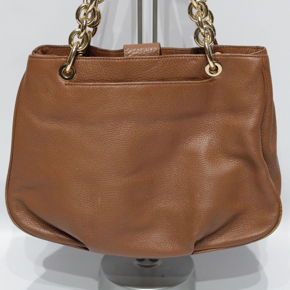 Michael Kors Fulton Gold Chain Brown Leather Shoulder Bag 14" x 8" x 4" (P1) - Picture 7 of 16